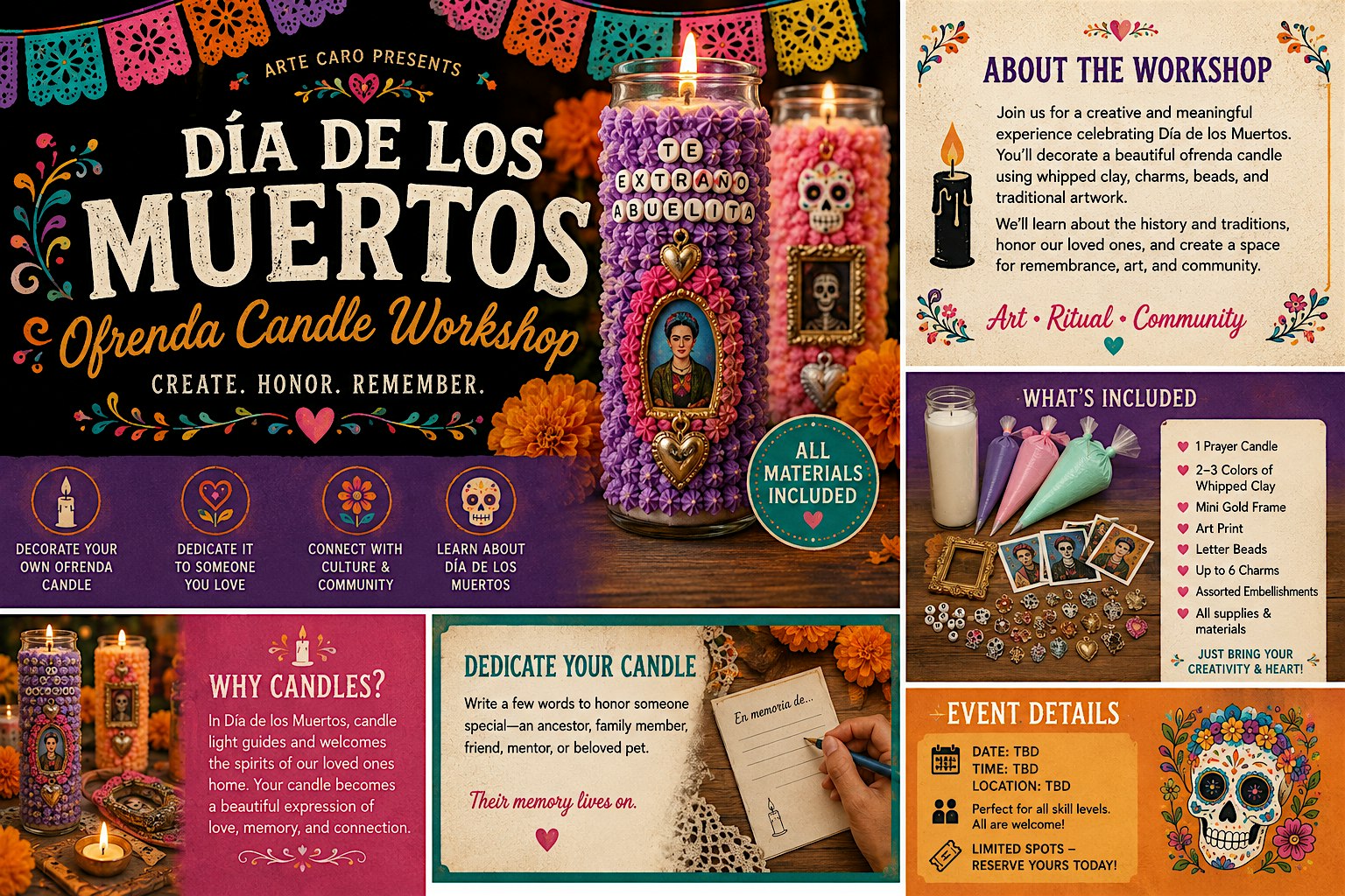 Ofrenda Whipped Clay Dia De Los Muertos Candle Workshop