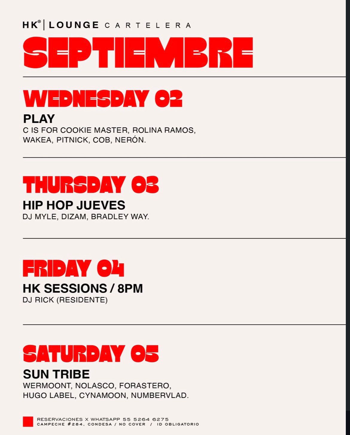 HOOKAH CARTELERA SEPTIEMBRE