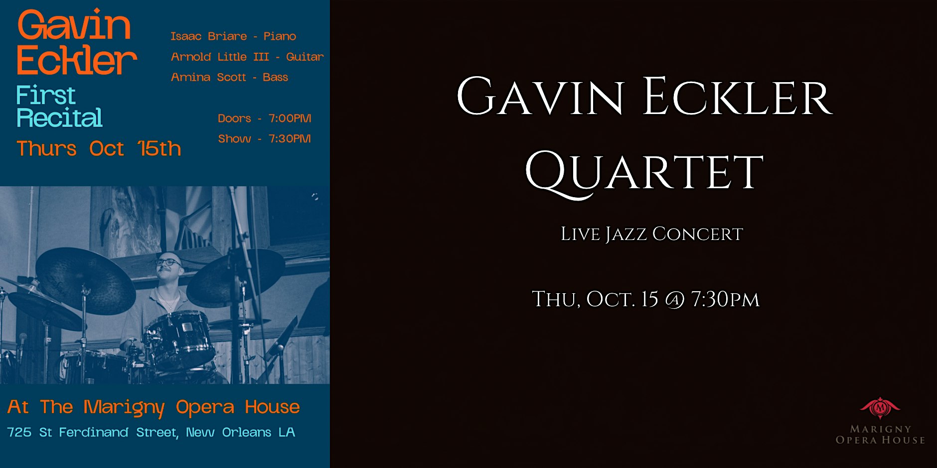 Gavin Eckler Quartet Live at Marigny Opera House