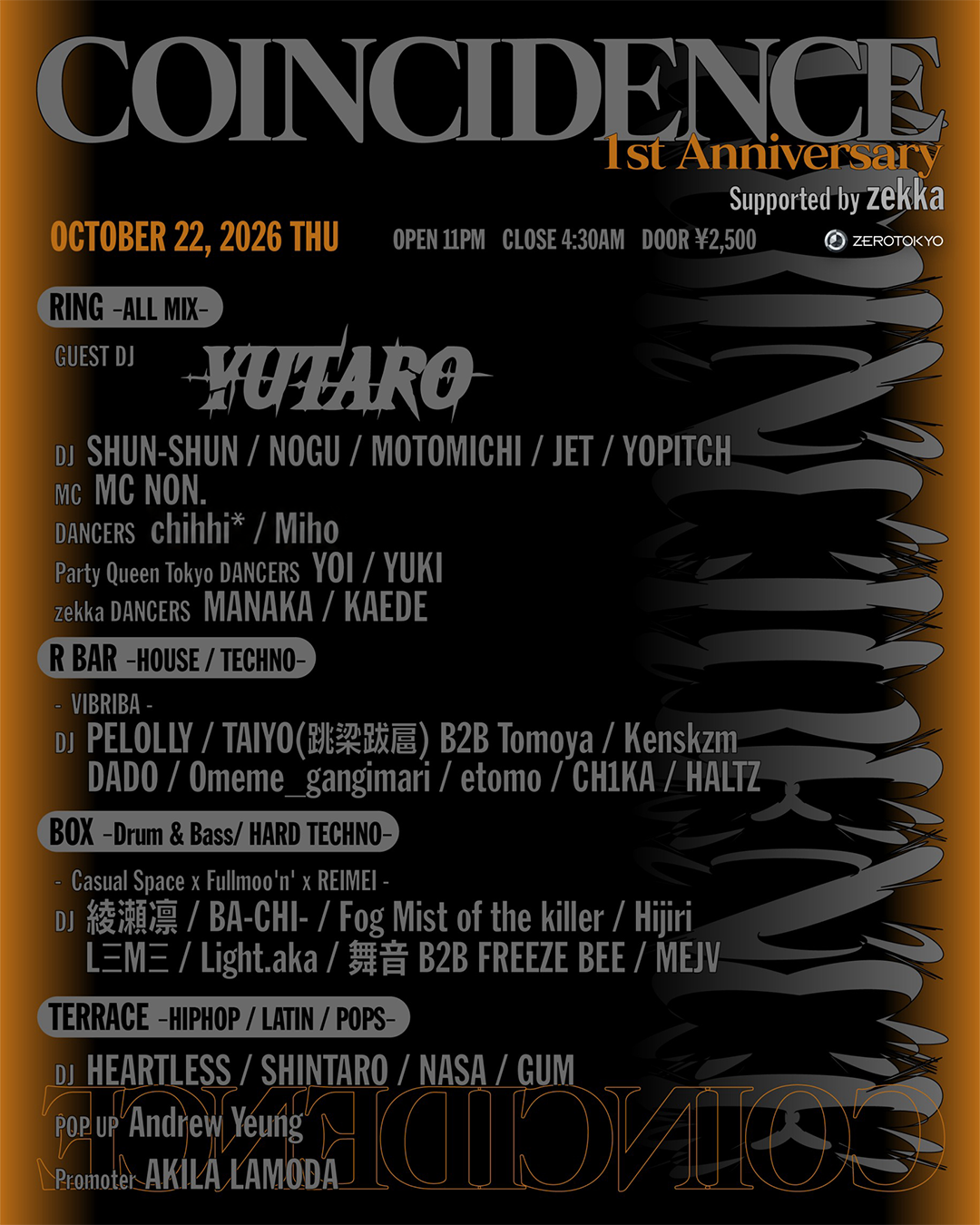 COINCIDENCE - 1st Anniversary - Supported by zekka - ALL MIX / HOUSE / TECHNO / Drum&Bass -