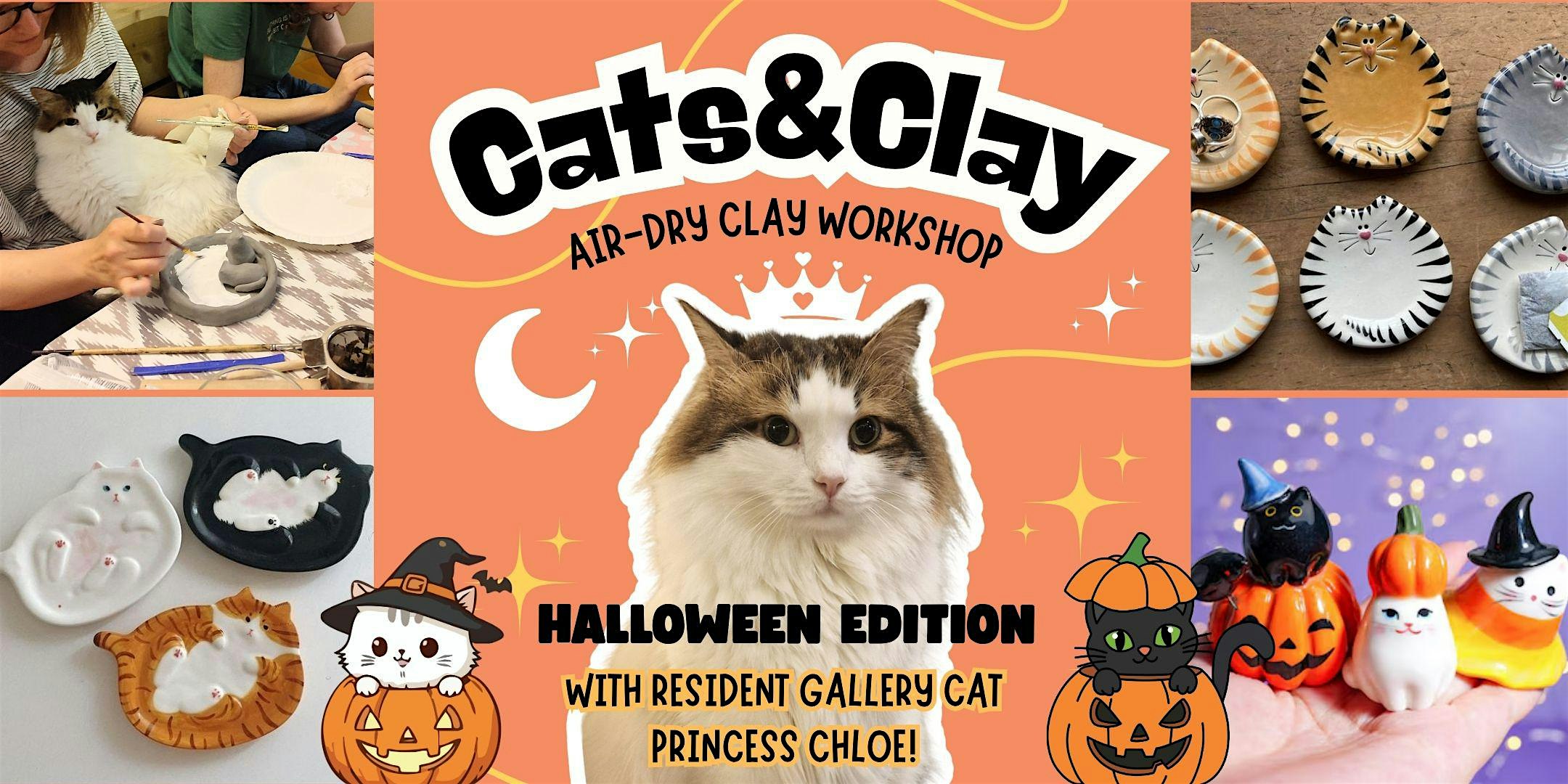 Cats&Clay - clay workshop in cat gallery with resident cat - Halloween