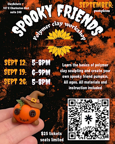 Spooky friends polymer clay pumpkin workshop all ages arts and crafts