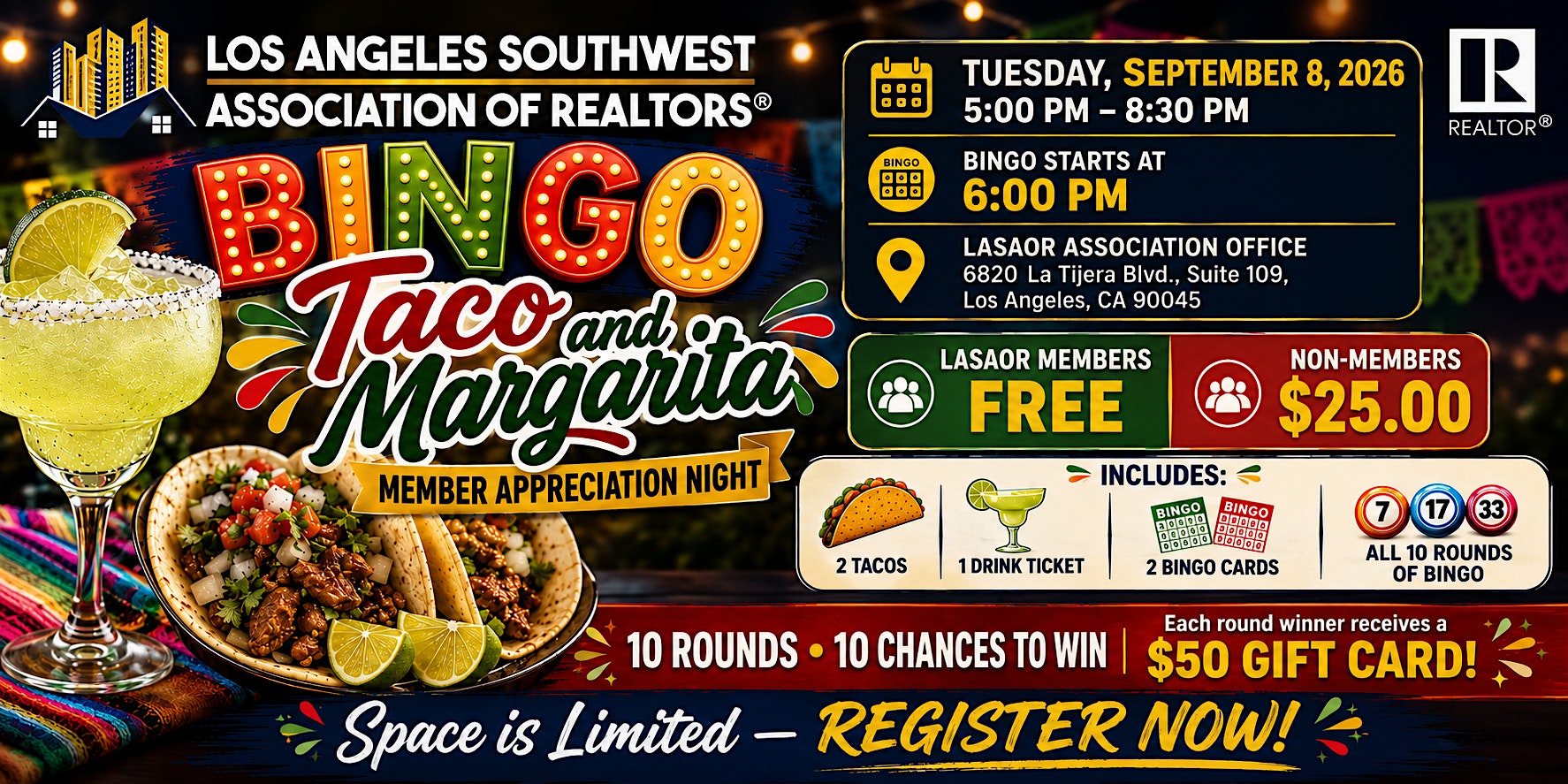 BINGO, TACO & MARGARITA MEMBER APPRECIATION NIGHT