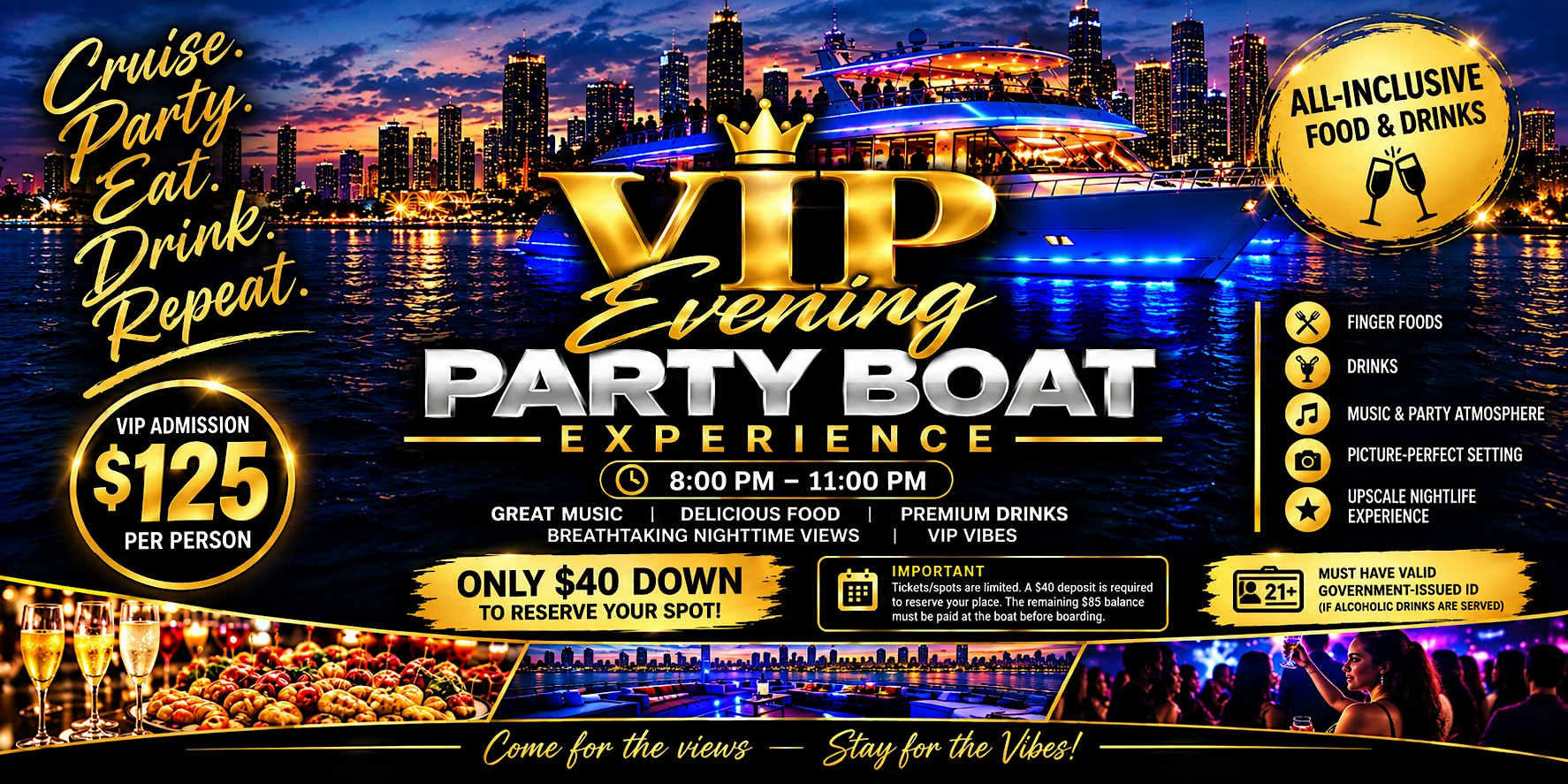VIP Evening Party Boat Experience — All-Inclusive