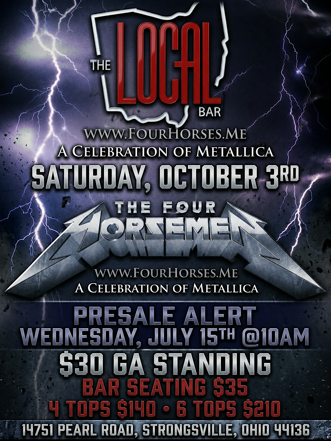 FOUR HORSEMEN " A CELEBRATION OF METALLICA" W/ SPECIAL GUESTS HAIR NATION