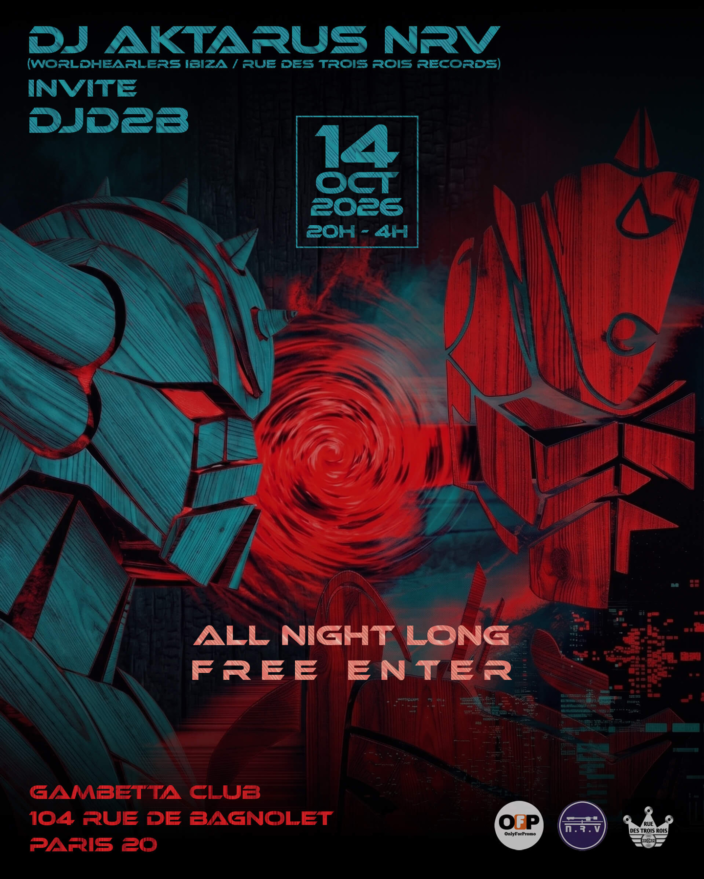 DJ AKTARUS NRV INVITE DJ D2B LE 14 OCT 2026 @GAMBETTA CLUB PARIS 20e ALL NIGHT LONG