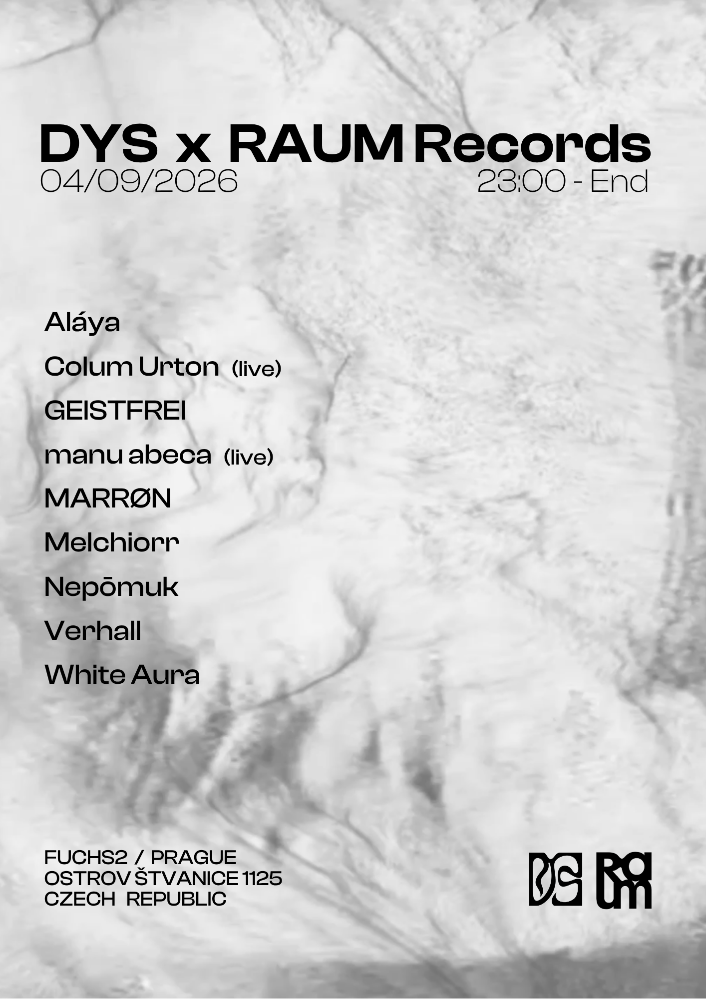 DYS x RAUM Records with MARRØN, GEISTFREI, aláya, White Aura