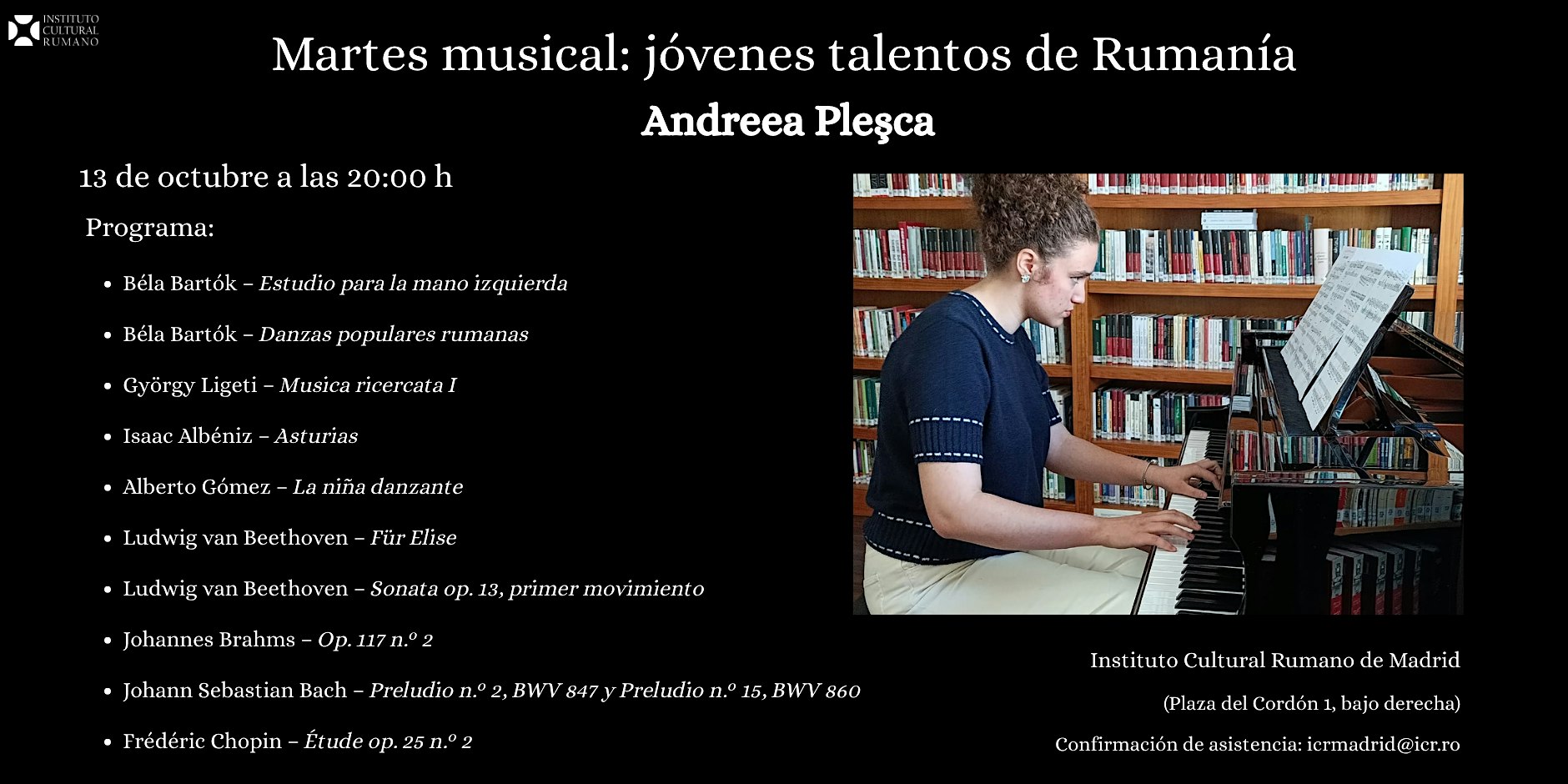 MARTES MUSICALES: Jóvenes talentos de Rumanía en el ICR Madrid
