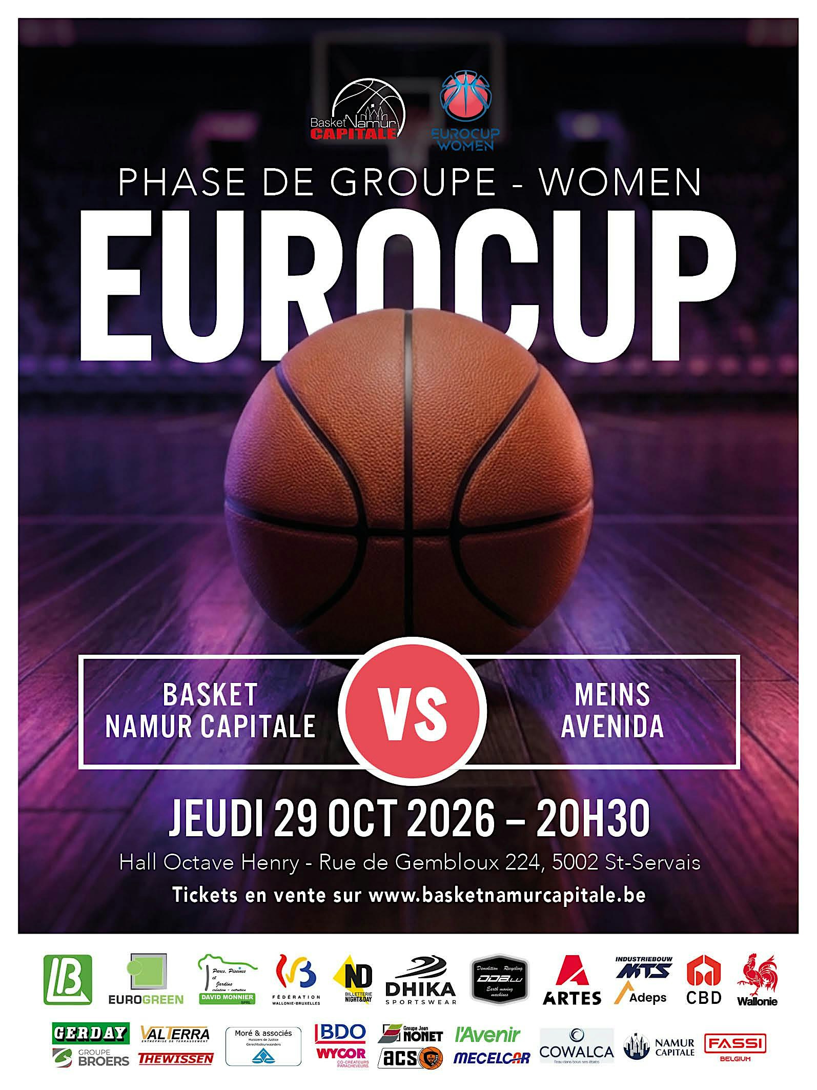 EUROCUP:  BASKET NAMUR CAPITALE - MEINS AVENIDA (Espagne)