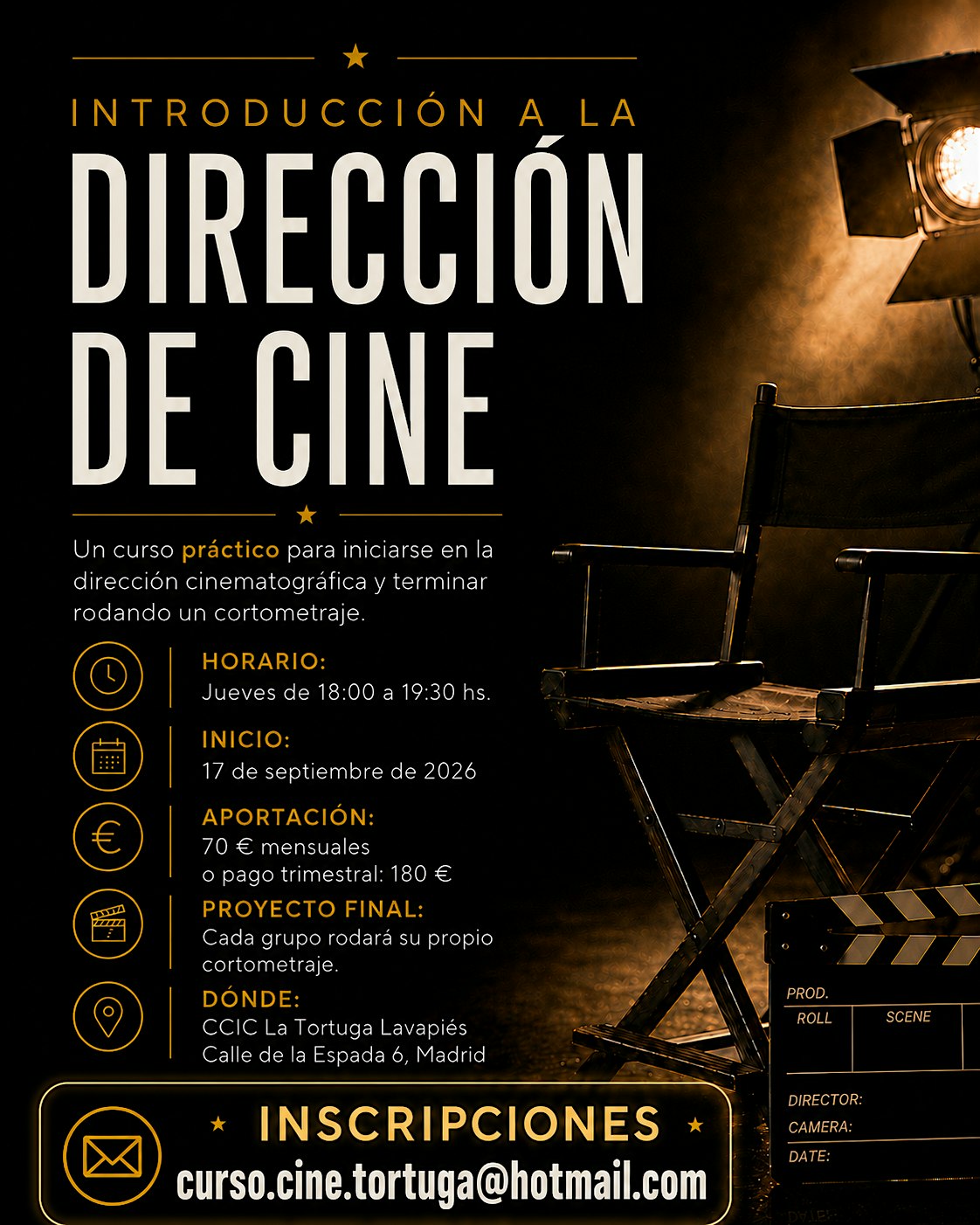 Curso de Dirección de Cine en Madrid | 18 clases · Inicio 17 septiembre