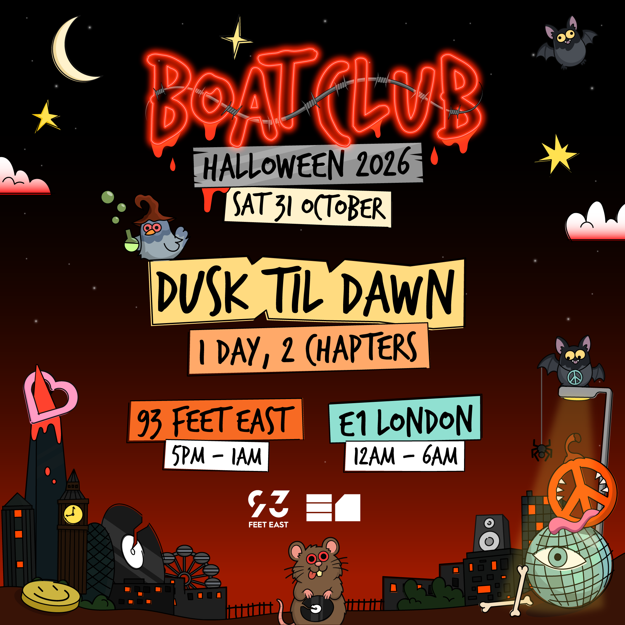 Boat Club Halloween @ 93 Feet East & E1 Afterparty