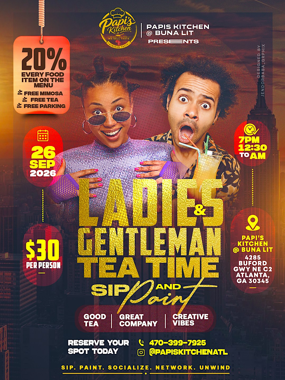 LADIES & GENTLEMAN TEA TIME 3 SIP & PAINT
