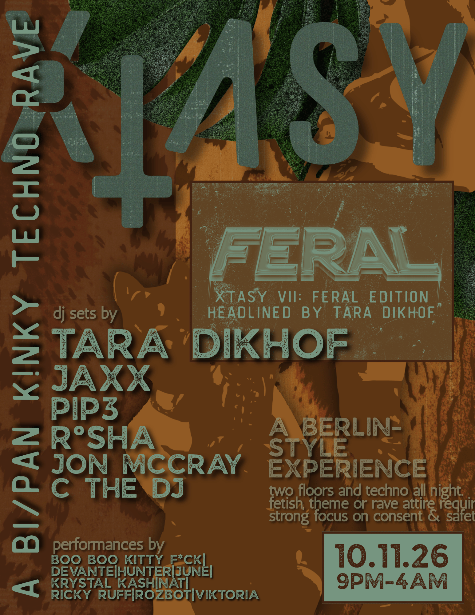 Xtasy 12: Feral presented by Tara Dikhof (bi/pansexual kink rave)