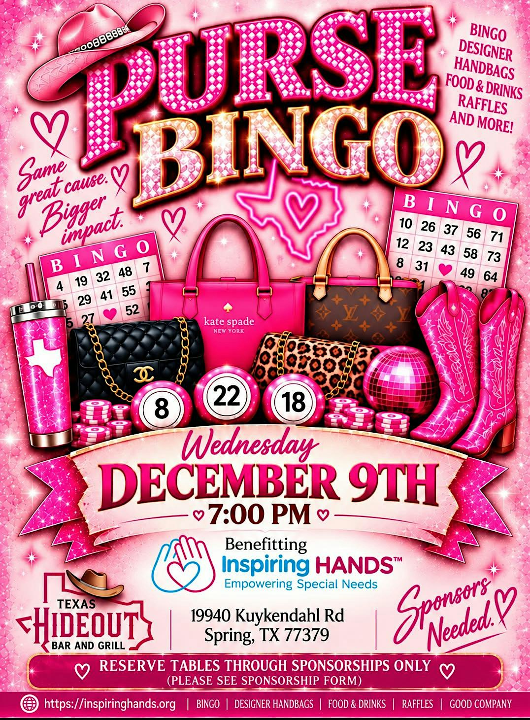 Texas Hideout Presents Purse Bingo Benefitting Inspiring Hands