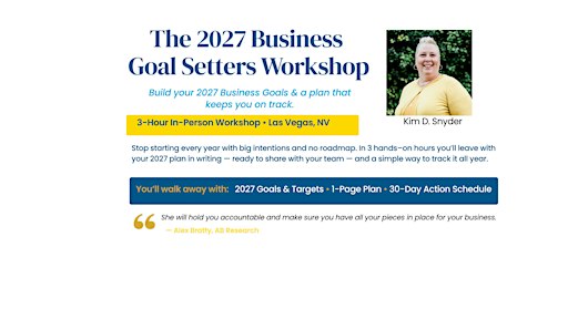 2027 Business Goal Setters Workshop in Nov 2026