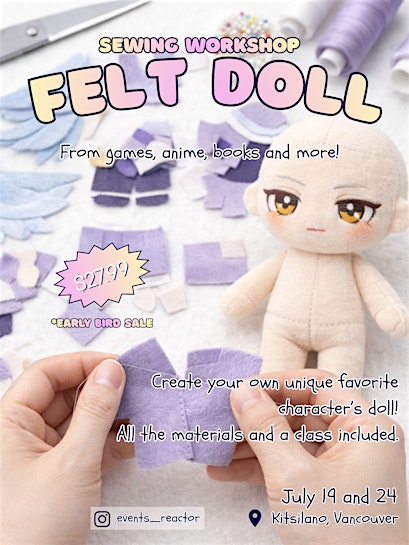 Felt Dolls Sewing Workshop | Make a plushie from a game, anime or a book!
