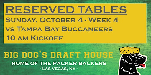 Draft House-Week 4 Packer Game Reserved Tables (Buccaneers 10am Kickoff)