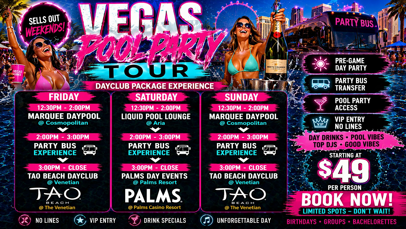 VEGAS Pool Party Tour + Party Bus