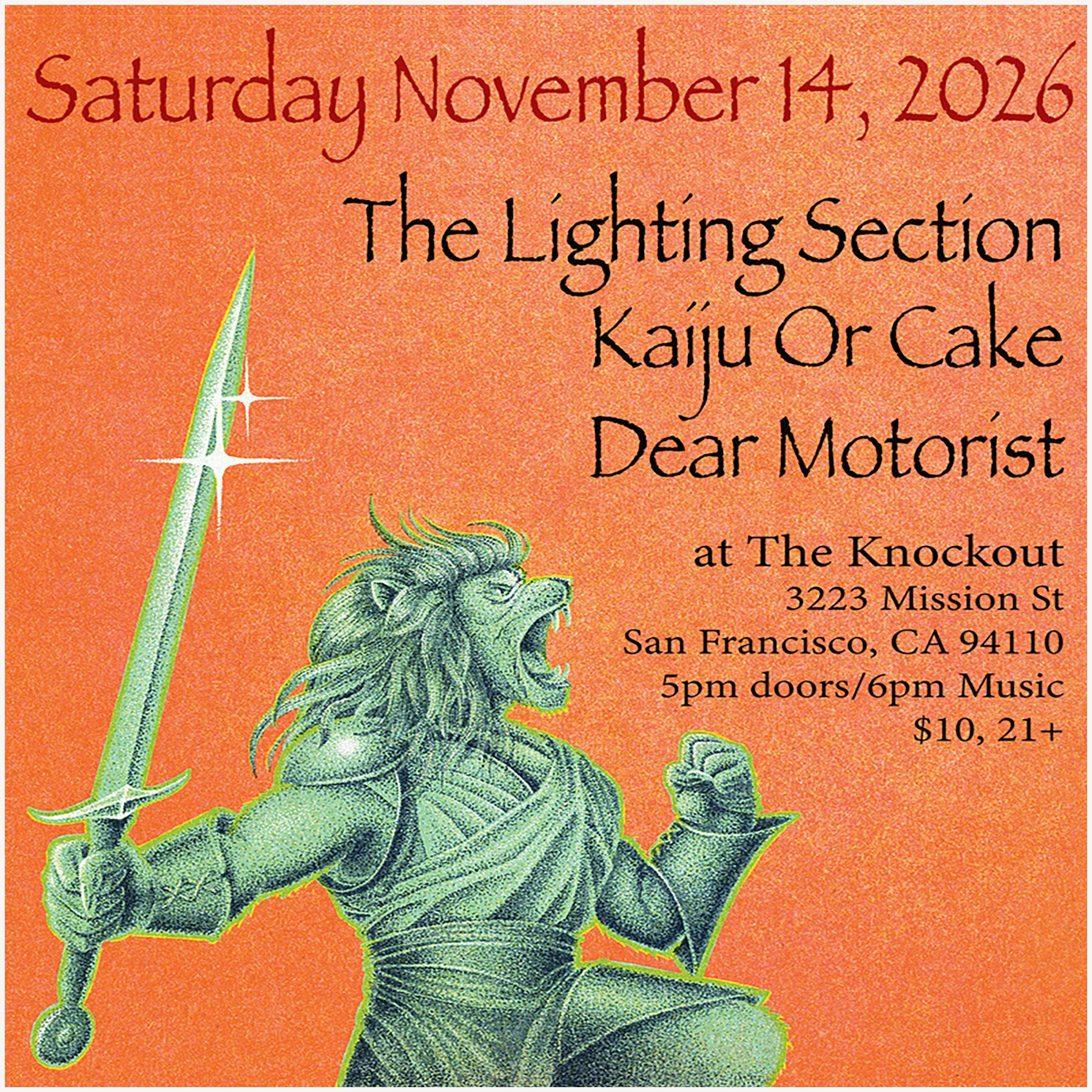 MATINEE SHOW : THE LIGHTING SECTION + KAIJU OR CAKE + DEAR MOTORIST