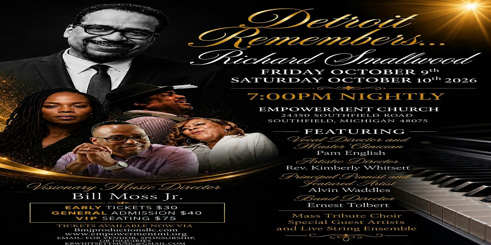 Detroit Remembers Richard Smallwood - Fri, October 9th & Sat, October 10th