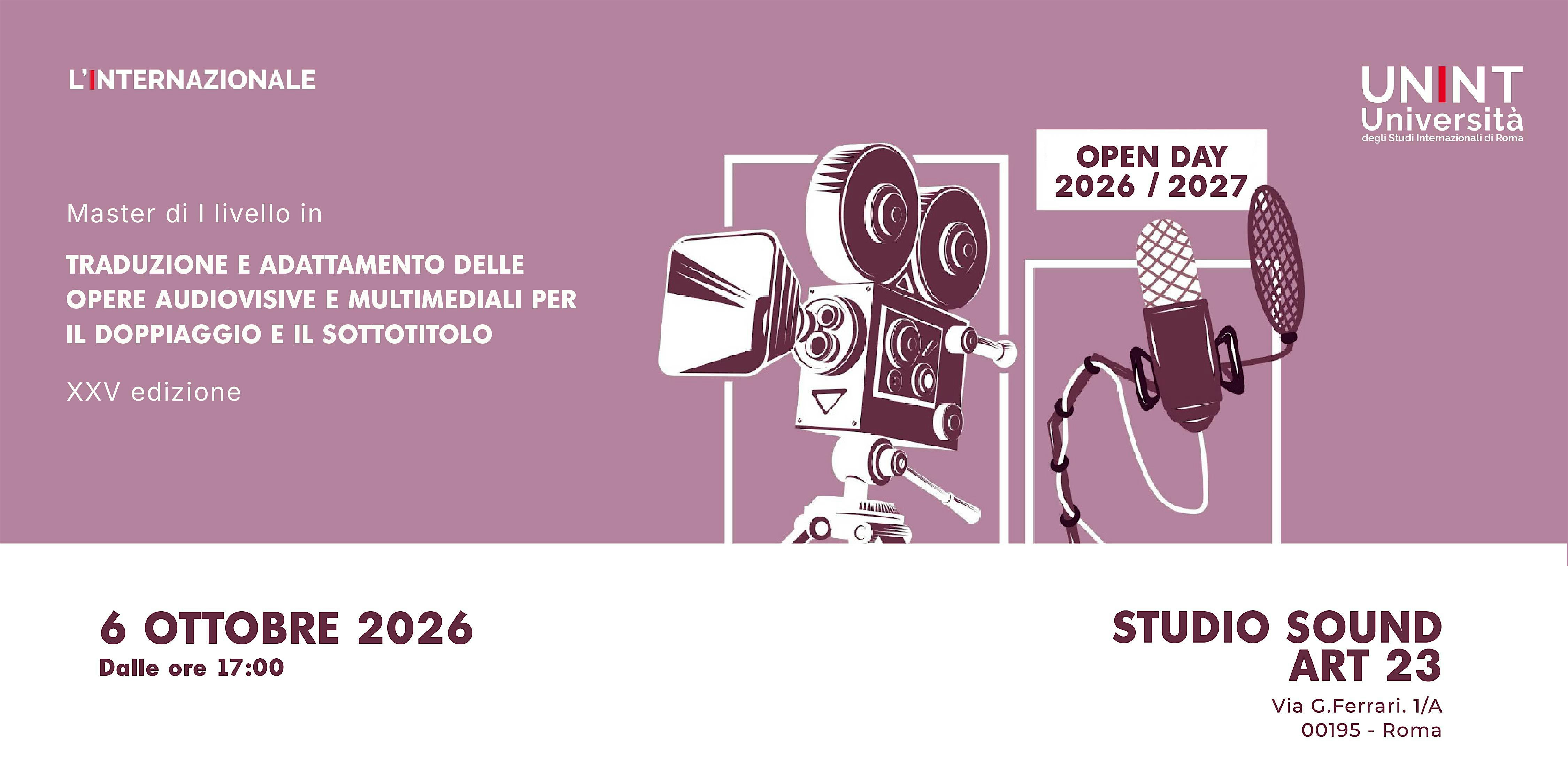 Open Day master in Traduzione audiovisiva presso Sound Art