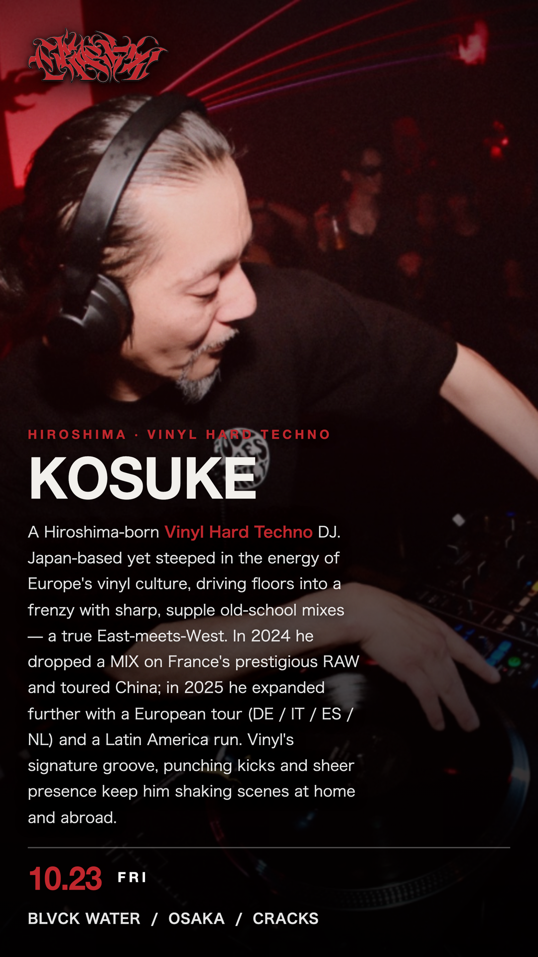 HARD TECHNO 'CRACKS' invites Kosuke (Hiroshima) with FENGX2, ANKH of LIFE, ZAGUN, LIZA