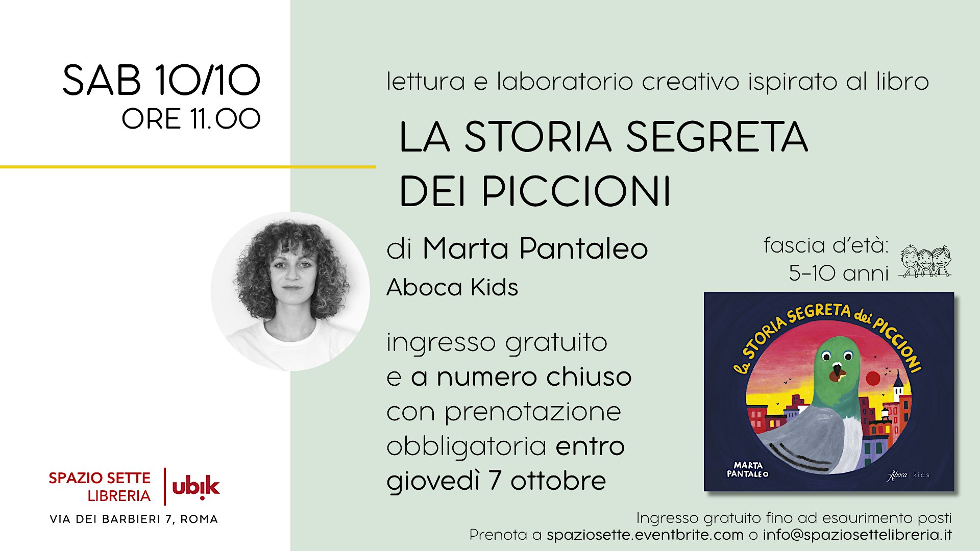 Lettura e laboratorio creativo ispirato a "La storia segreta dei piccioni"