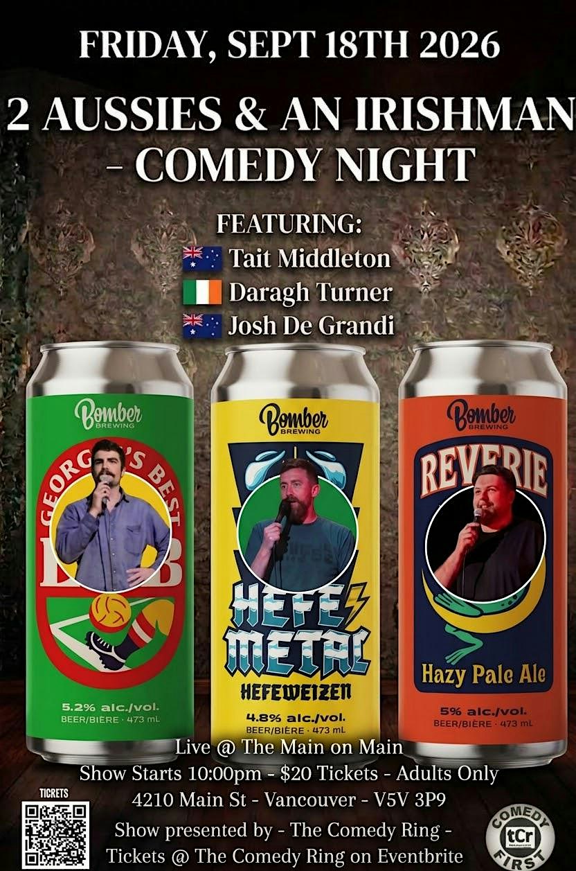 2 Aussies & An Irishman Comedy Night – Live Stand-Up Comedy 10pm | Sept 18