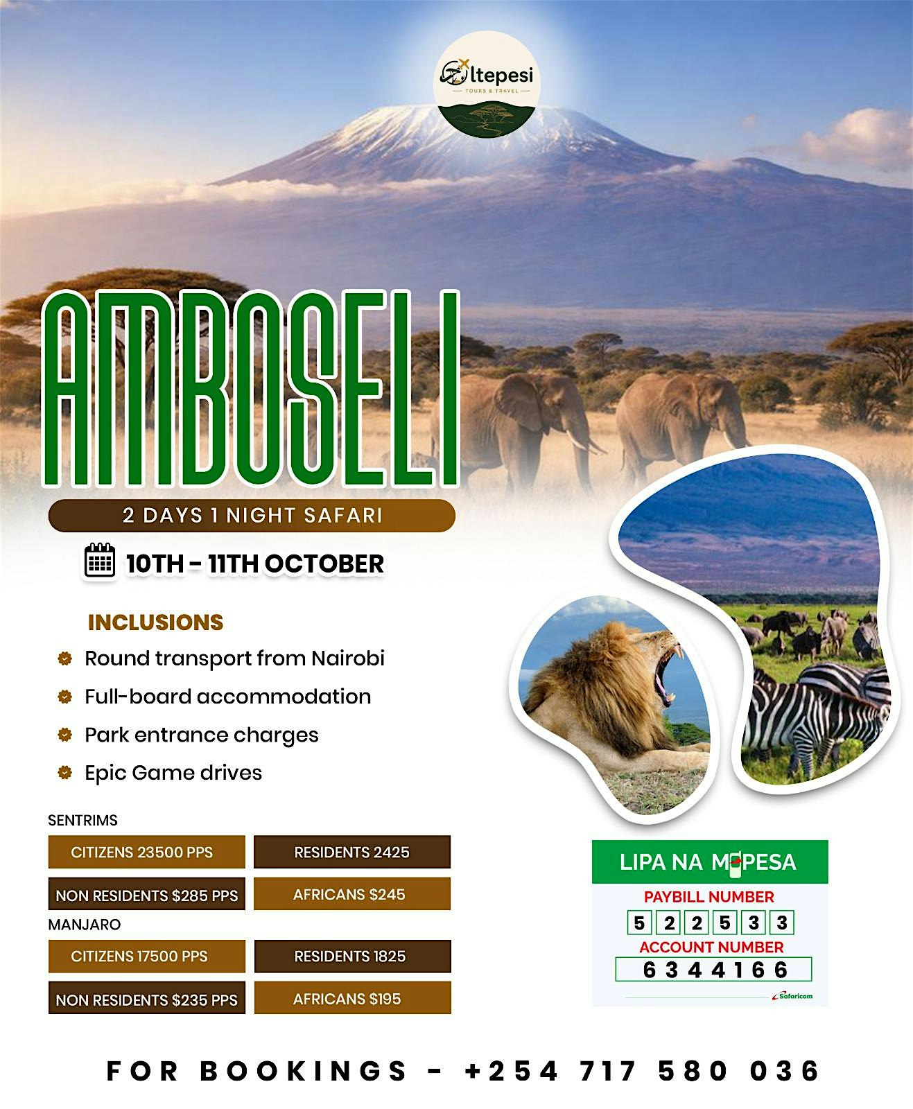 2 DAYS 1 NIGHT AMBOSELI SAFARI