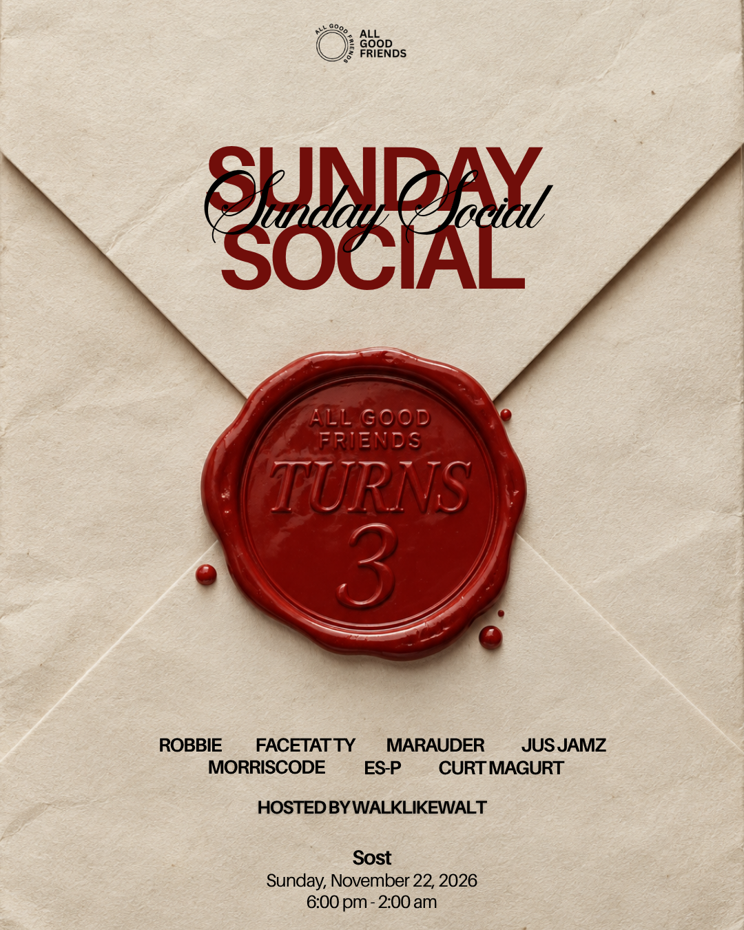 SUNDAY SOCIAL: THE 3-YEAR ANNIVERSARY FINALE @SOST