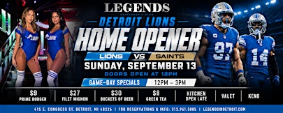 Detroit Lions Home Opener Watch Party at Legends