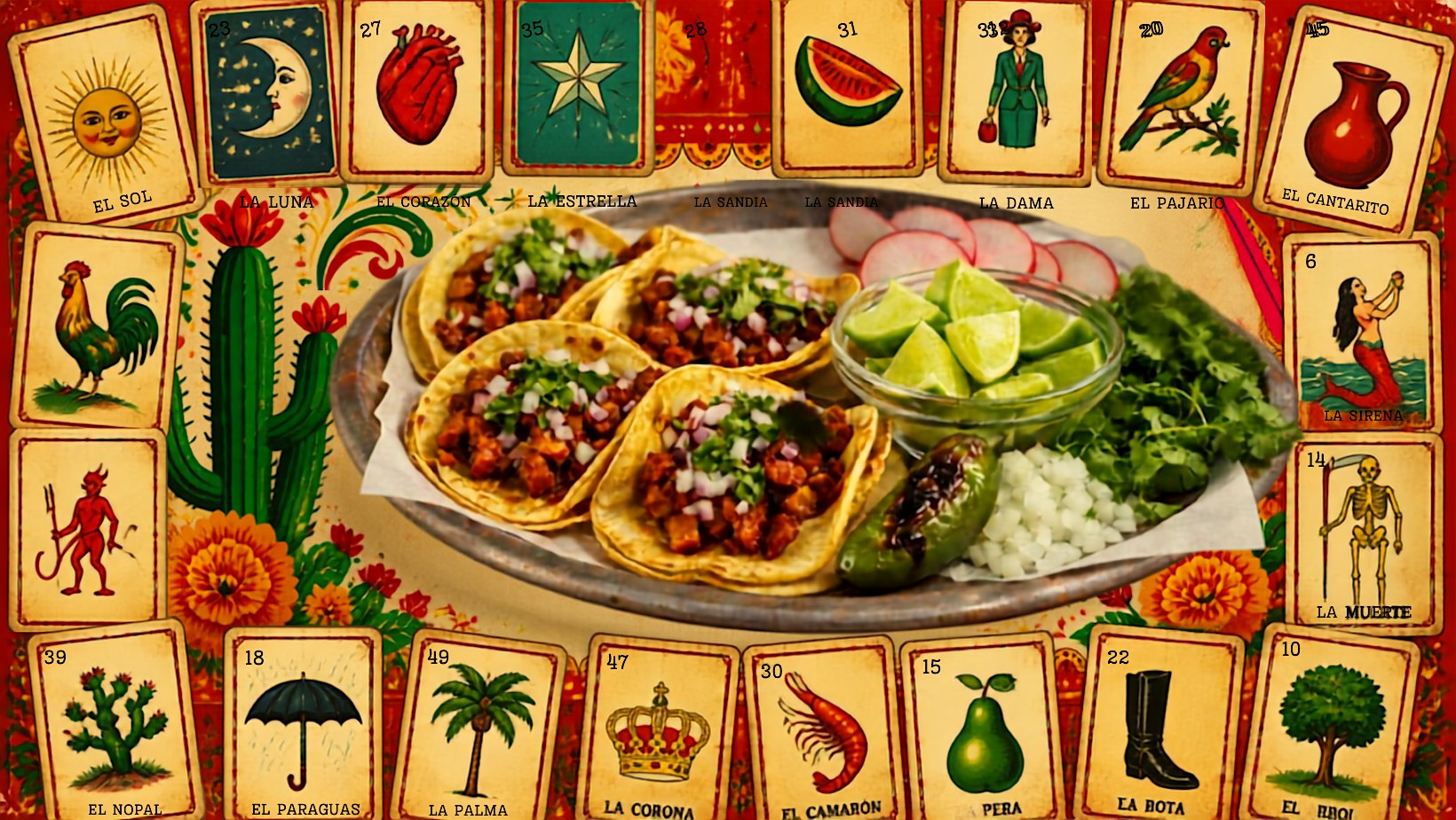 LOTERÍA, TACOS Y SABOR