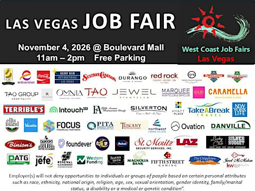 LAS VEGAS JOB FAIR.  5O EMPLOYERS.  2000 JOBS.  GET YOURS!