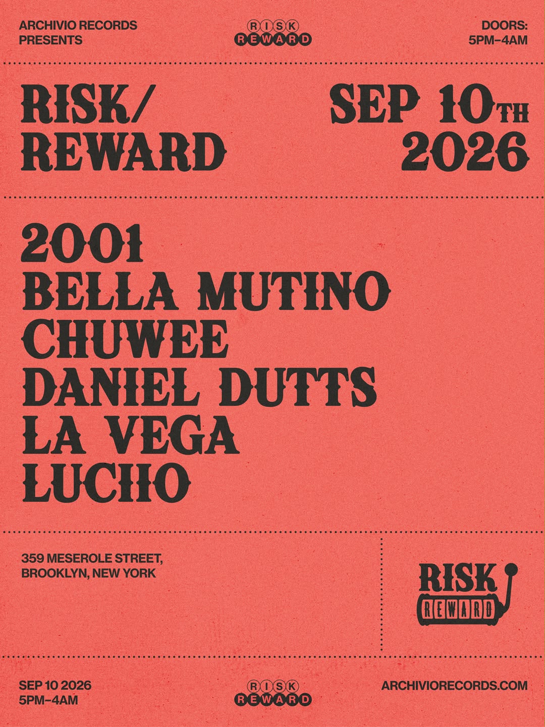 Risk/Reward Label Showcase with 2001, Bella Mutino, Chuwee, Daniel Dutts, La Vega, Luciio