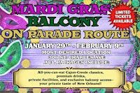 VIP Balcony Prime Mardi Gras Location with Buffet and Spirits