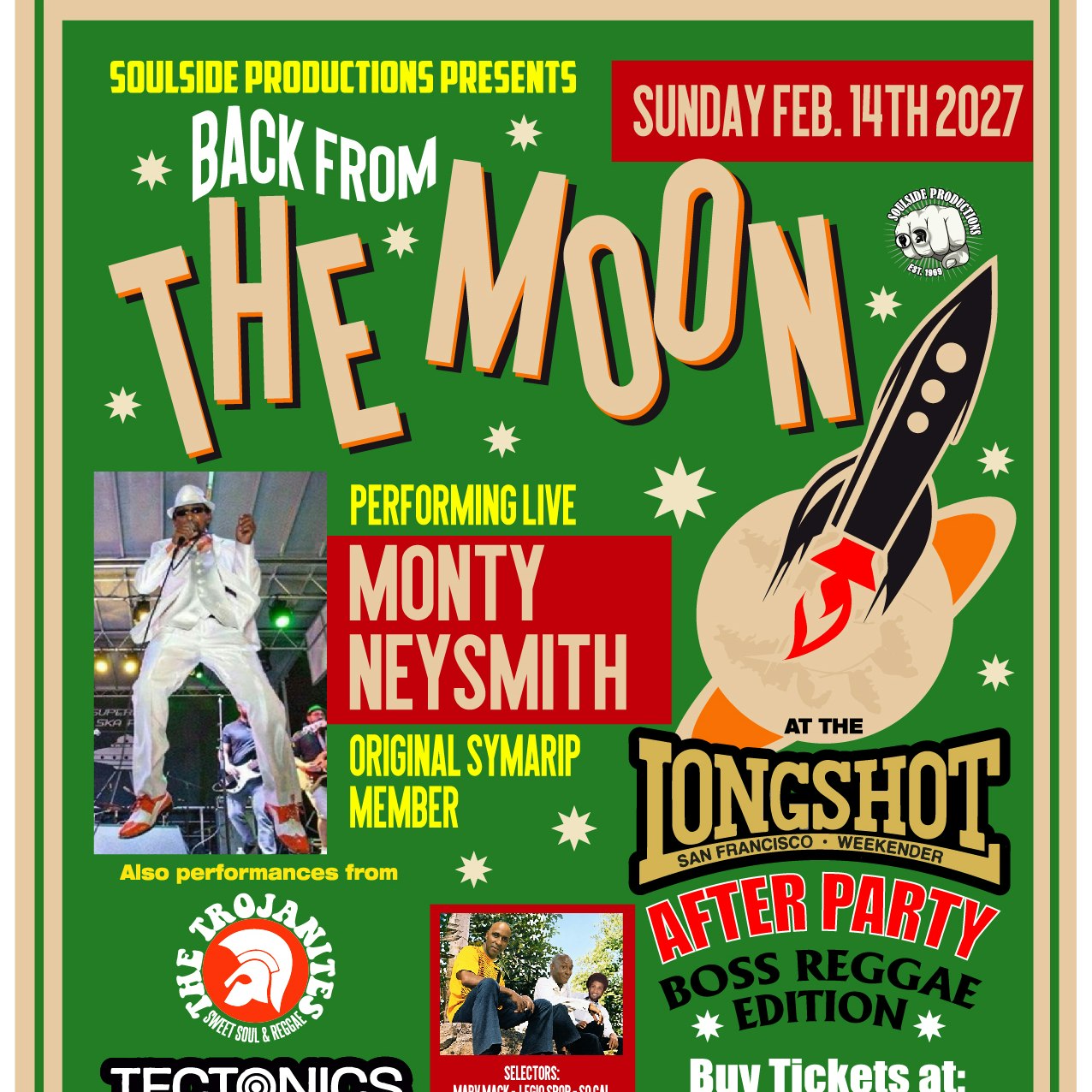 Soulside Productions Presets: The Longshot Weekender Afterparty featuring Monty Neysmith, The Trojanites, Tectonics + DJs Marv Mack, Ursa Major & more
