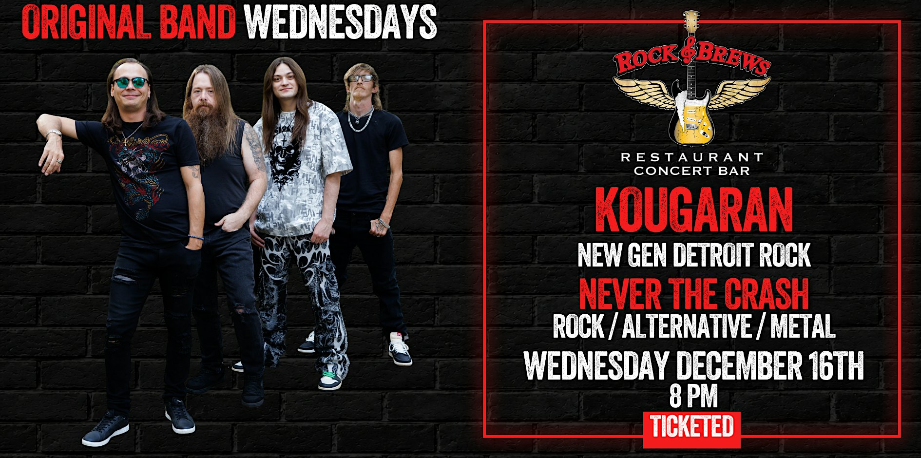 KOUGARAN w/ NEVER THE CRASH @ Rock & Brews Royal Oak