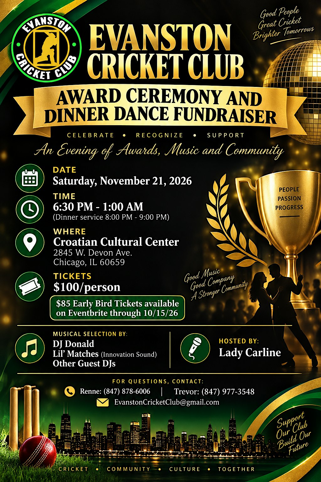 2026 Evanston Cricket Club Award Ceremony and Dinner Dance Fundraiser