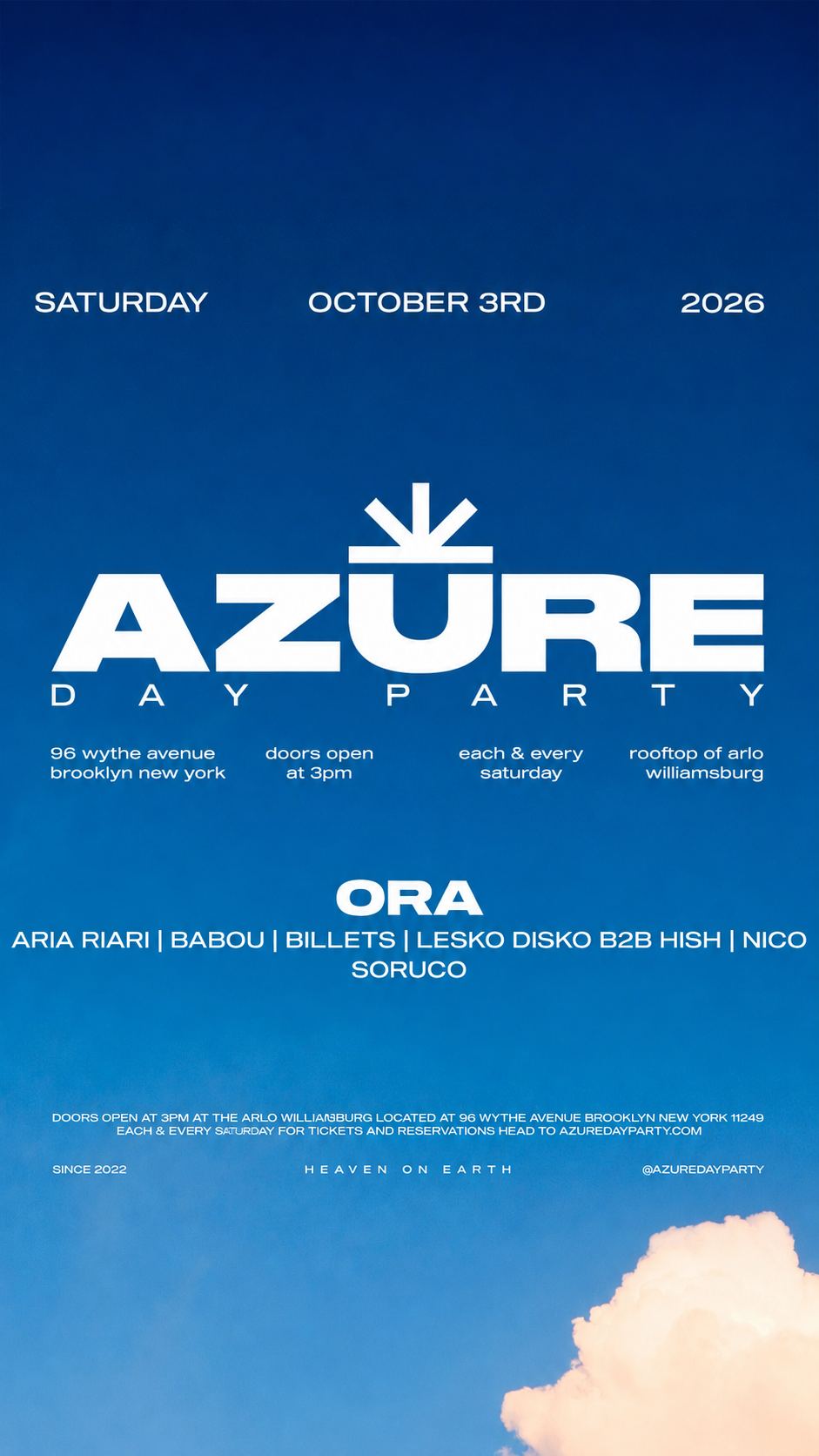 Azure Day Party October 3RD | Arlo Williamsburg Rooftop
