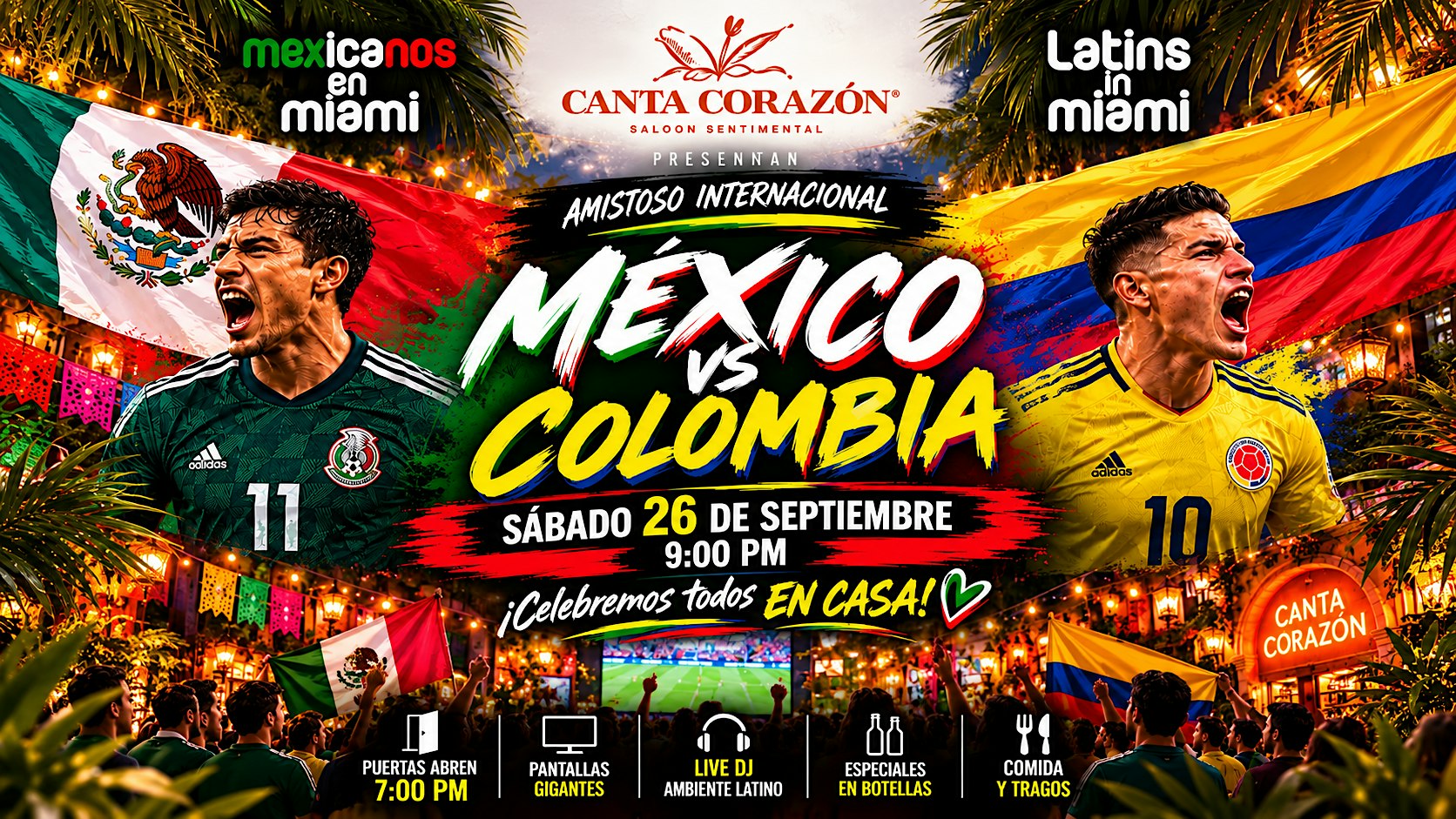 Watchparty partido Mexico vs Colombia en Canta Corazon Wynwood