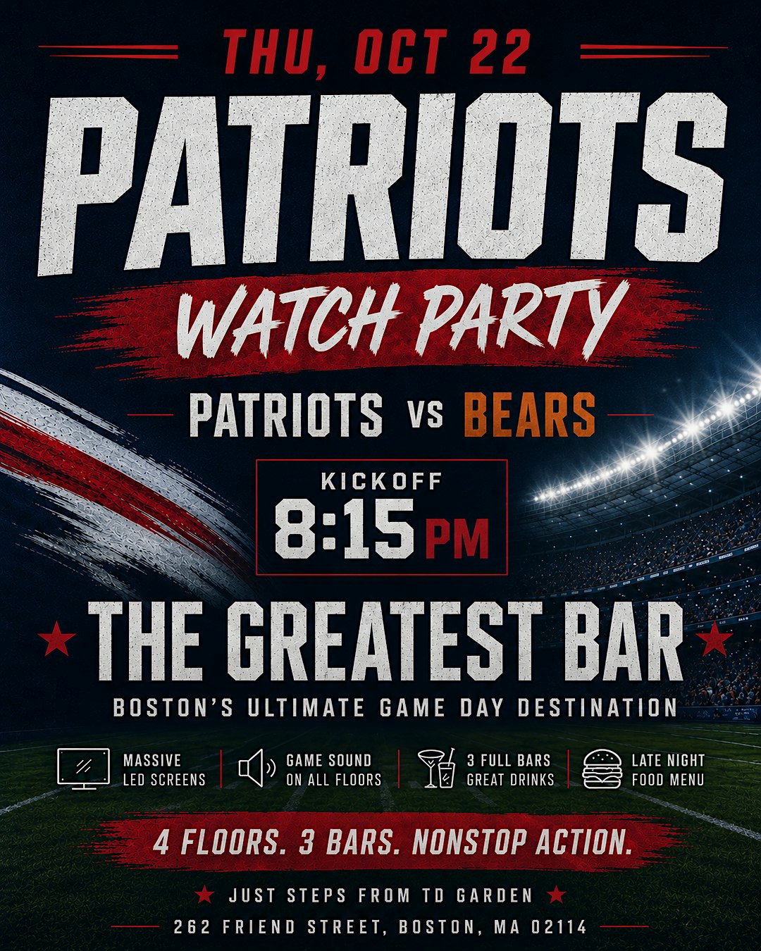 Patriots vs Bears Watch Party at The Greatest Bar