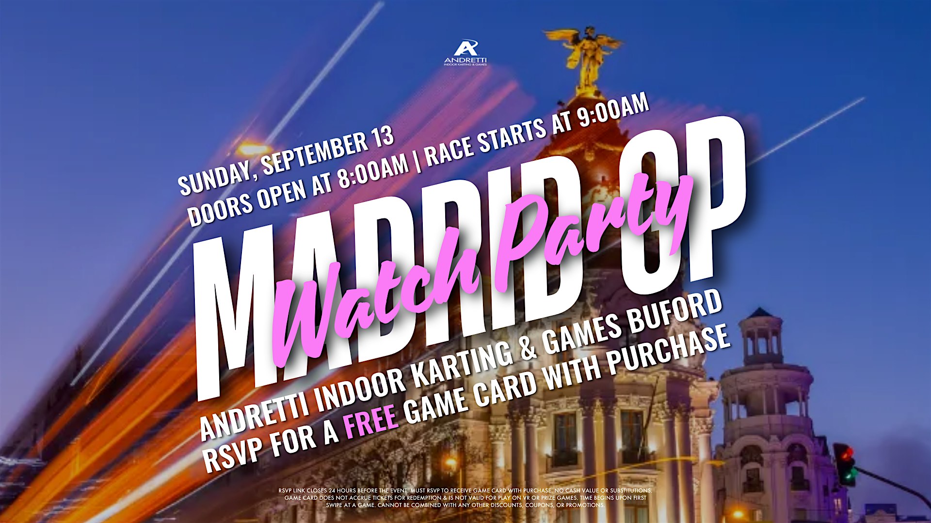 Andretti Buford's Madrid Grand Prix Watch Party w/ Bingo!