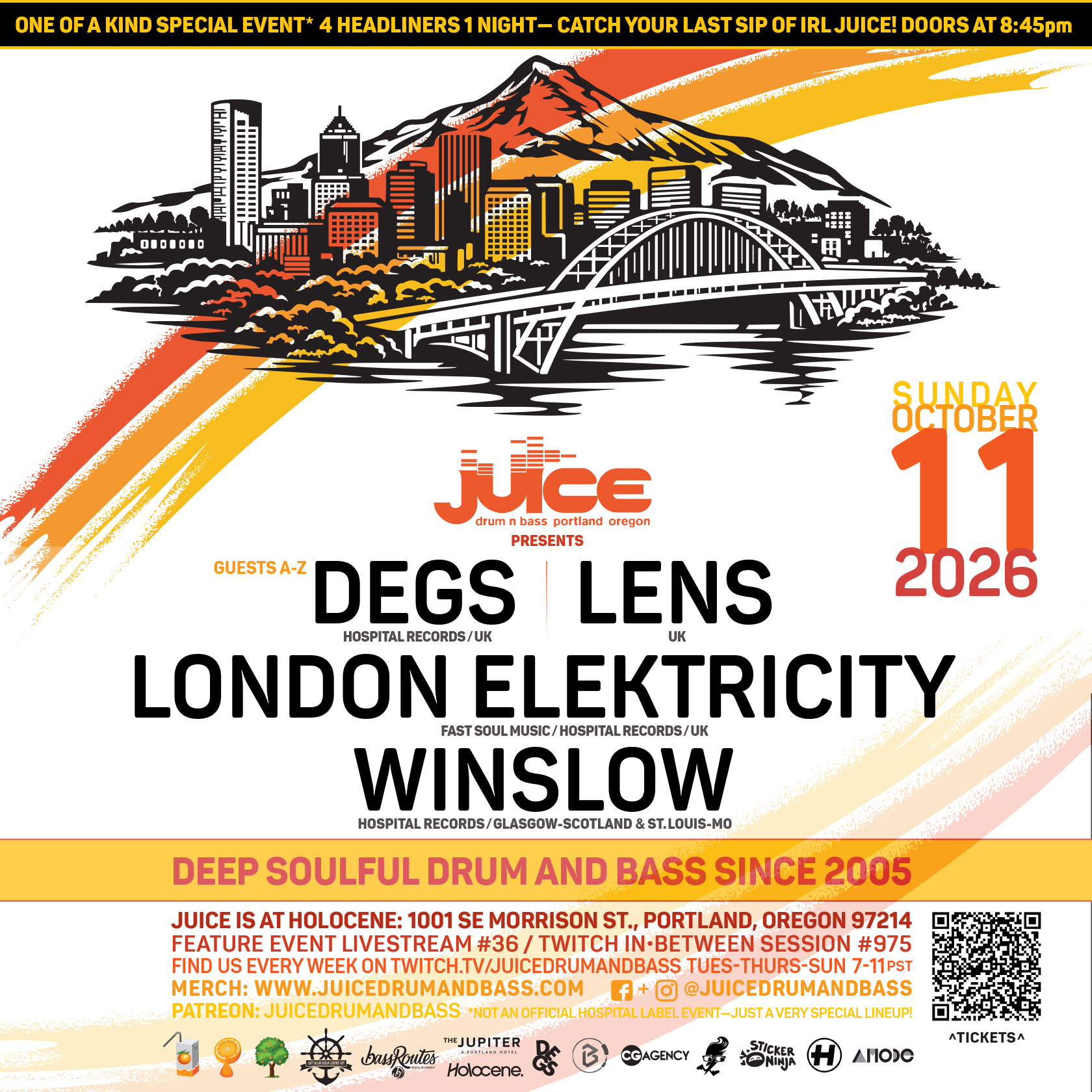 10/11/26 JUICE Drum and Bass Fall Event with Degs, LENS, London Elektricity, Winslow