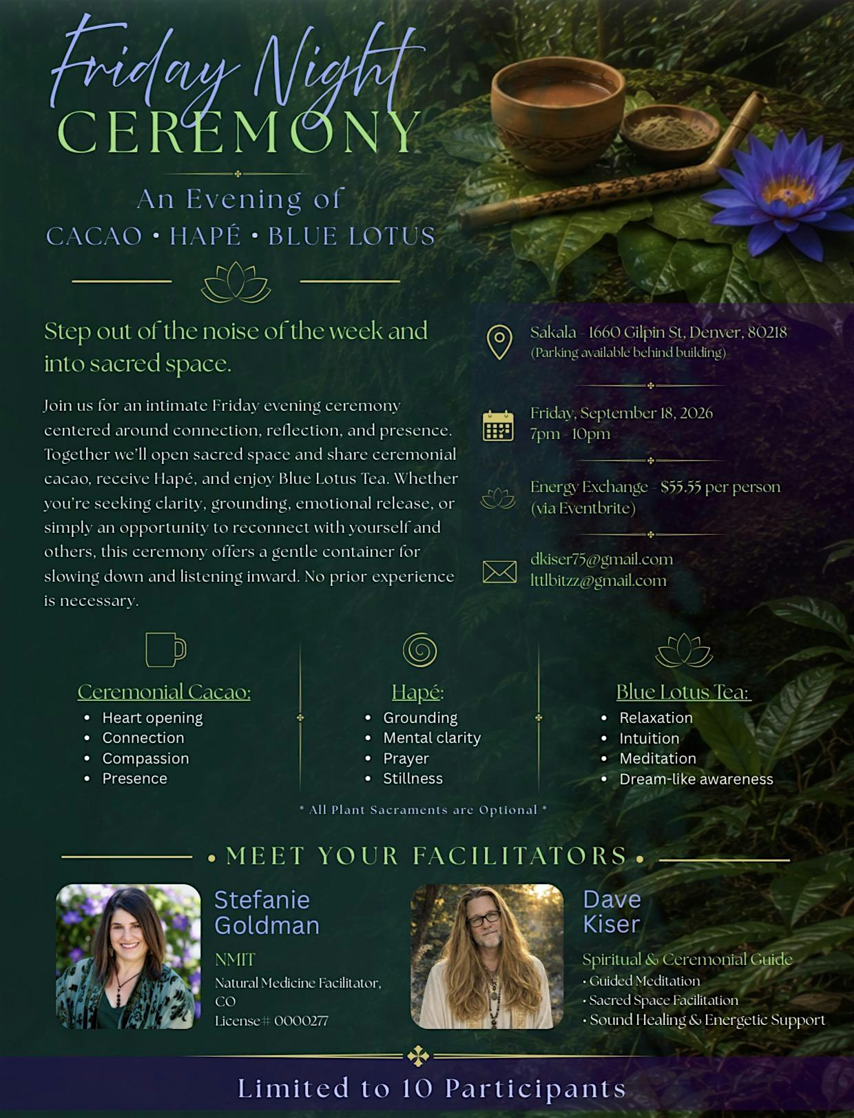 Friday Night Ceremony: An Evening of Cacao, Hapé, and Blue Lotus