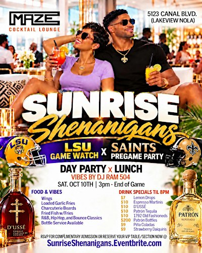 SUNRISE SHENANIGANS SaturDAY DAY PARTY x LUNCH EXPERIENCE @ MAZE LOUNGE