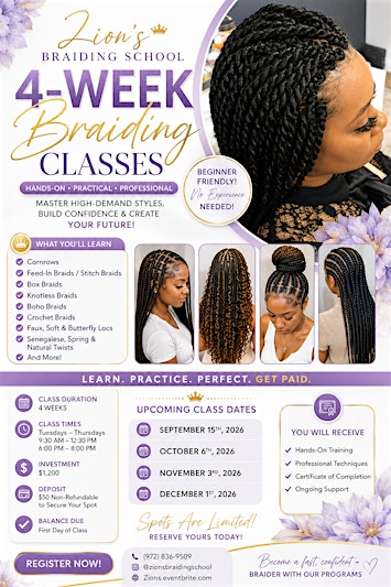 4 Weeks Hair Braiding Workshop