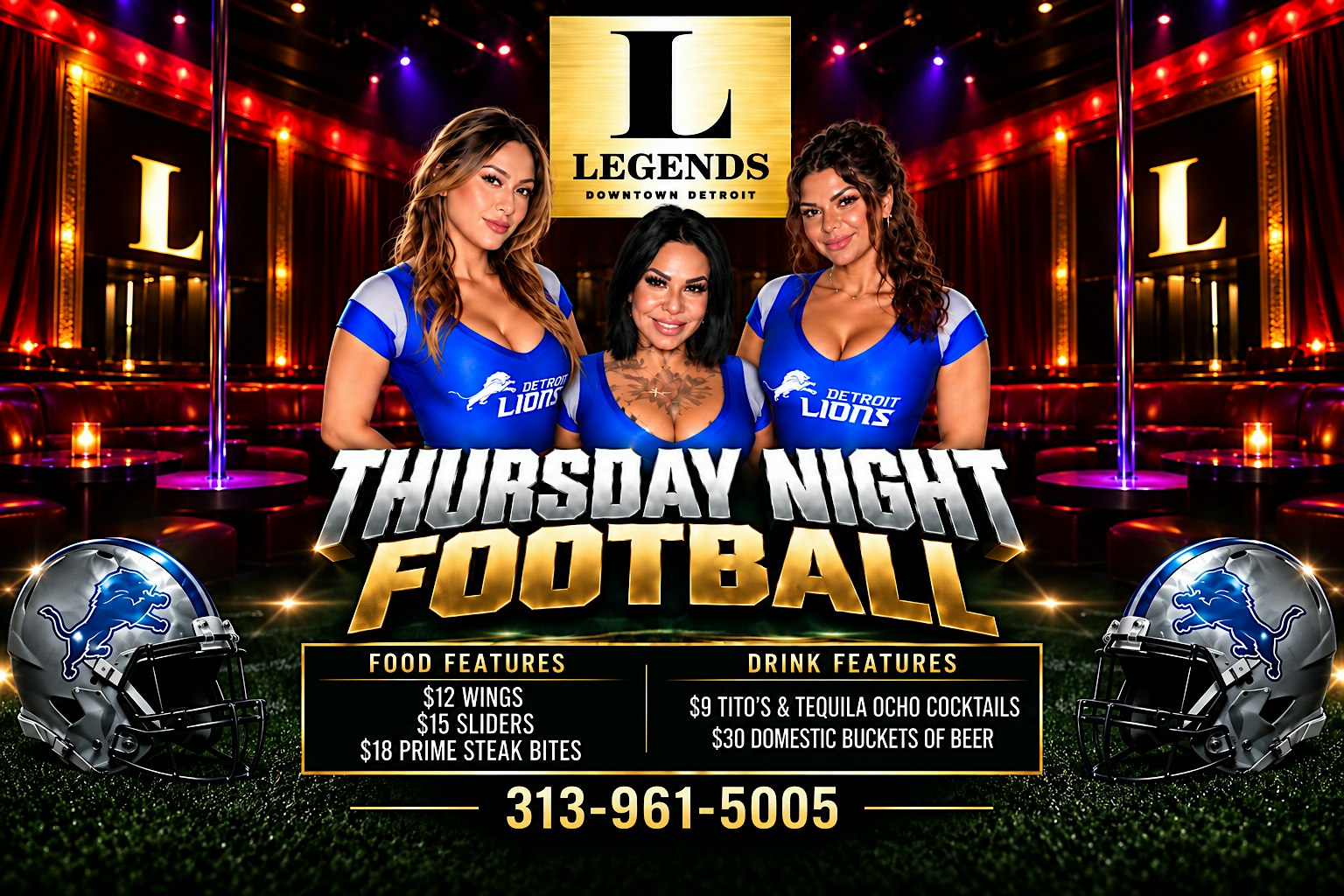 Thursday Night Football at Legends Detroit | 30 FT Video Wall
