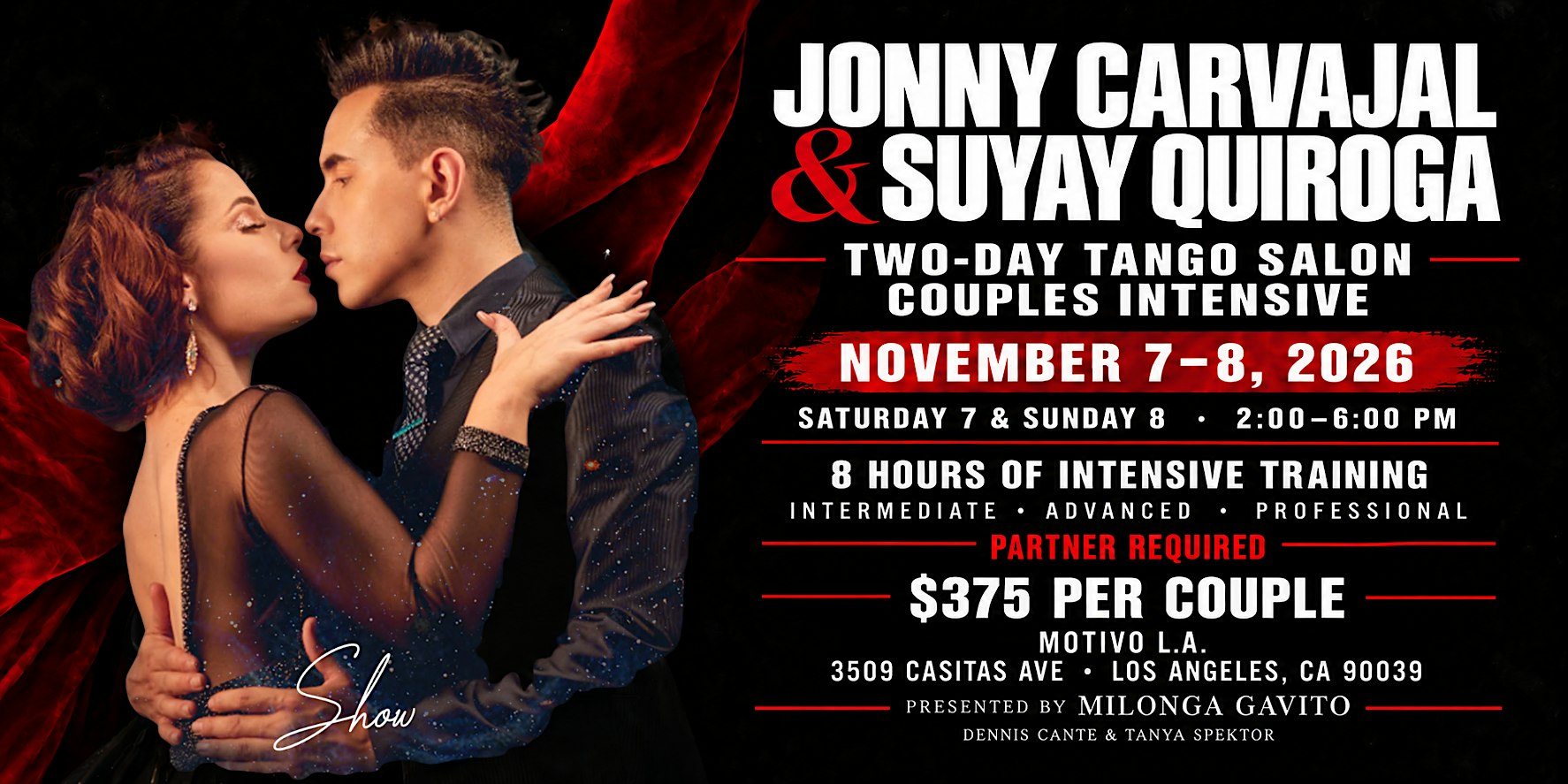 Two-Day Tango Salon Couples Intensive with Jonny Carvajal & Suyay Quiroga