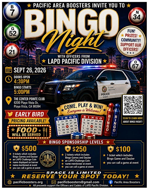 Pacific Area Boosters invite you to a night of BINGO