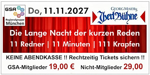 Die Lange Nacht der kurzen Reden - 11 Redner je 11 Minuten und 111 Krapfen